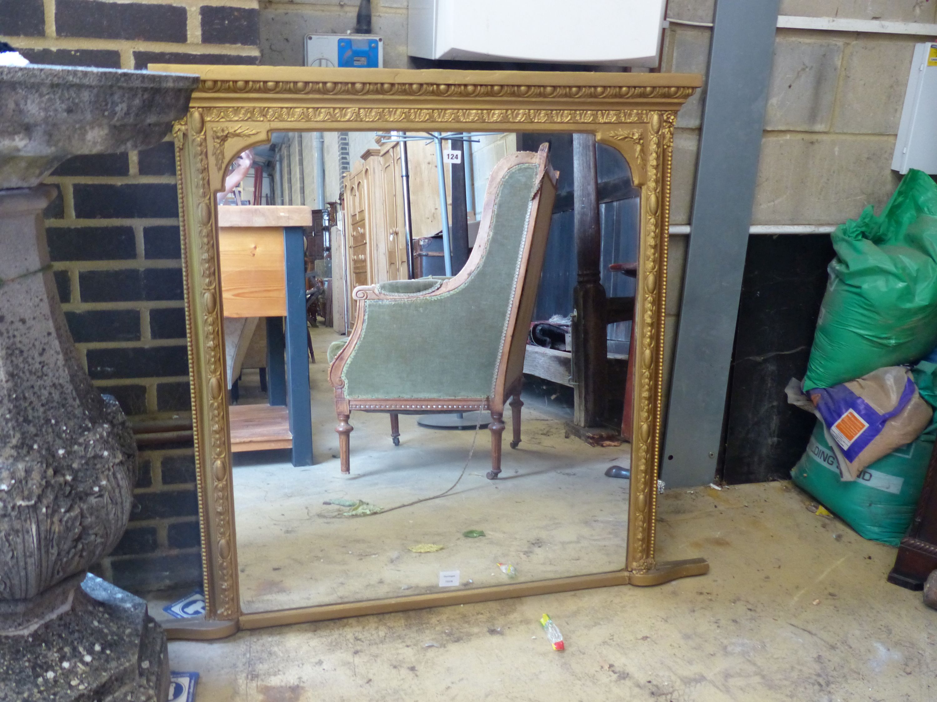 A late Victorian giltwood and gesso overmantel mirror, width 118cm, height 104cm